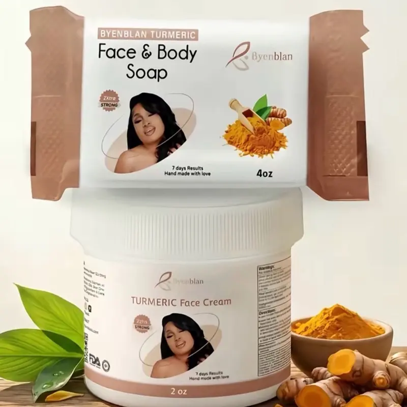 Byenblan turmeric fanm andeyo grimel dyol nwè  Face & BodyCare Set – Soap (7oz) + Face Cream (2 oz) Drench Jet
