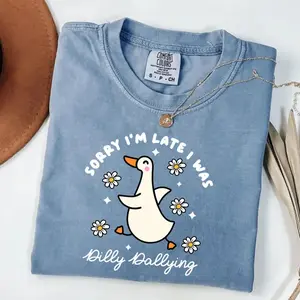 Comfort Colors Sorry I'm Late I Was Dilly Dallying Goose T-Shirt, Funny Animal Humor and Cute Goose Tee Gift, Gift for Him - TrendWear USA