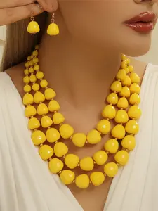 Fresh Sweet European Style Multi-Layer Cream Jelly Strawberry Acrylic Beads Necklace Earrings Set, Casual Colorblock Design, All Seasons