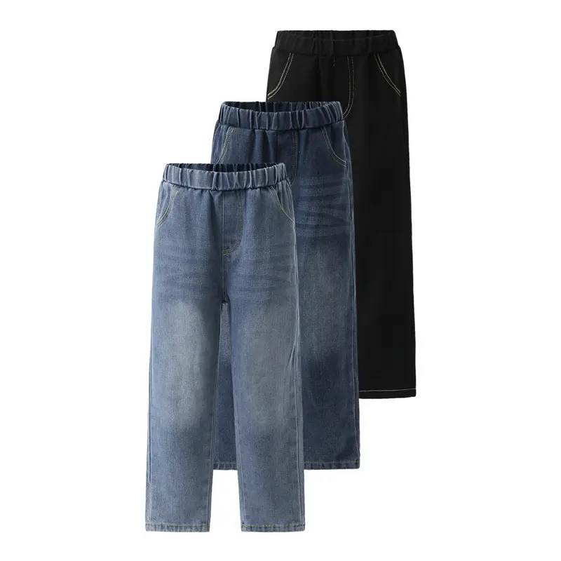 Boys' 3-Piece Elastic Waist Wide Straight Stretch Jeans - Polyester Clothes, Boys Clothing, Leisure Bottoms, Ages 3-12 Kids' Bottoms, Kids Clothing Boys