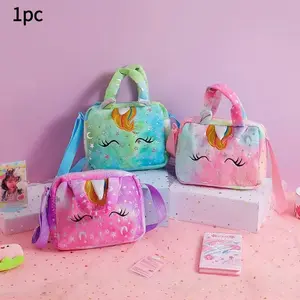Girls Cute Unicorn Crossbody Bag, Soft Plush Mini Handbag with Handle, Toddler Purse, Kids Birthday Party Favor, Playdate Accessory