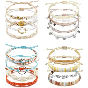 16 count Boho Surfer Bracelet Adjustable  Wave String Bracelets   Summer Braided Rope Beach Bracelet Anklet for Women