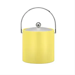 212 MAIN B.C. Lemon 3 Qt Frosted Vinyl Body Ice Bucket - Chrome Bale Handle (Chrome Flat Knob), Indoor/Outdoor Kitchenware Bar Utensils with Fun Colors, Chrome Handle