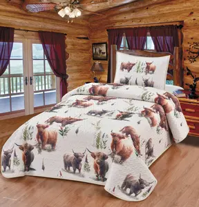 Highland Cow Decorative Quilt Bedding Set