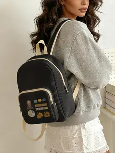 1 piece of 2D printed lady's backpack with Van Gogh elements pattern, corduroy texture + layered storage + light weight reduction | Suitable for students to go to class/shopping/short trips | Combines atmosphere with practicality