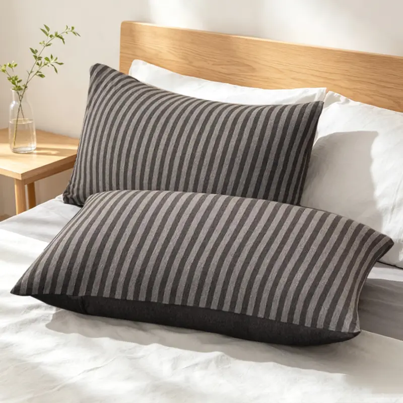 Set of 2 Stripes Jersey Knit Pillowcases 100% T-Shirt Cotton Super Soft Comfy Breathable Envelope Closure, Super Soft Soft Bedding , Striped Bedding