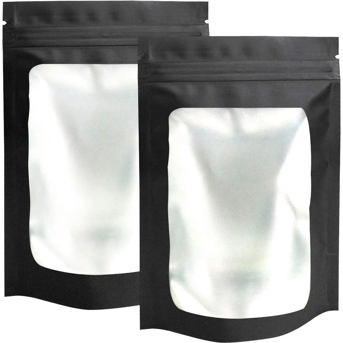 100 Pack Stand-Up Smell Proof Bags 5.5 x 7.9 Inch Resealable Mylar Bags with Clear Window Foil Pouch Bags Flat Bag Matte Black