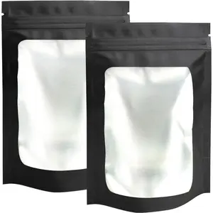 100 Pack Stand-Up Smell Proof Bags 5.5 x 7.9 Inch Resealable Mylar Bags with Clear Window Foil Pouch Bags Flat Bag Matte Black