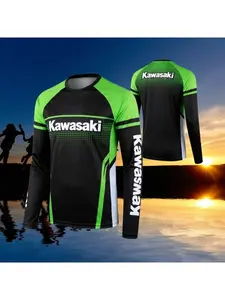 MOTO- New Kawasaki Motorcycle Off-road Race Long Sleeved T-shirt Breathable Quick Drying Men's Cycling Team