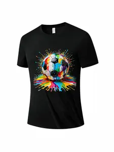 Men's Colorful Graffiti Football Quick-Dry T-Shirt, Street Art Fan Short Sleeve Top, Unisex Casual Wear for Daily Use and Outdoor Sports
