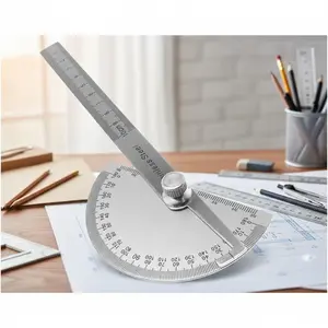 180° Stainless Steel Protractor Set - Precision Angle Measurement Tools for Engineering, Drafting, Woodworking, School Projects, Geometry, Student Homework, Portable Two-Piece Kit