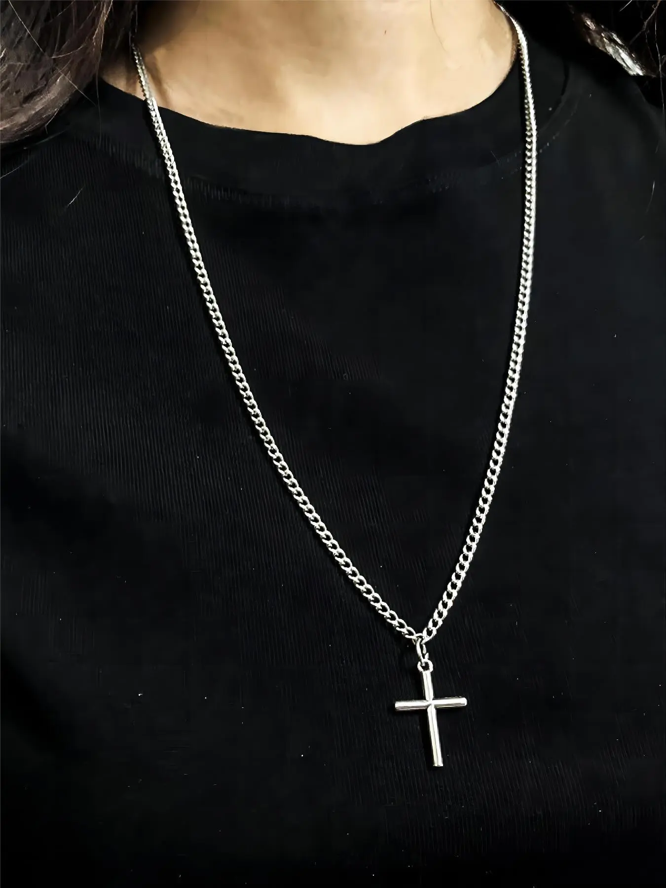 Simple Plain Cross Pendant Necklace for Men & Women, Stainless Steel Jewelry, Minimalist Chain, Cross Necklaces