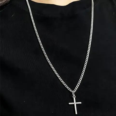Simple Plain Cross Pendant Necklace for Men & Women, Stainless Steel Jewelry, Minimalist Chain, Cross Necklaces