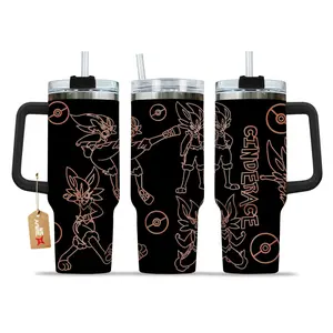 STORMMECH- Cinderace 40oz Handle Tumbler – PKM Stainless Steel Travel Mug, Anime Inspired Vacuum Insulated Cup, Large Iced Coffee Tumbler, Manga Fighter Drinkware, Otaku Gift for Him Her