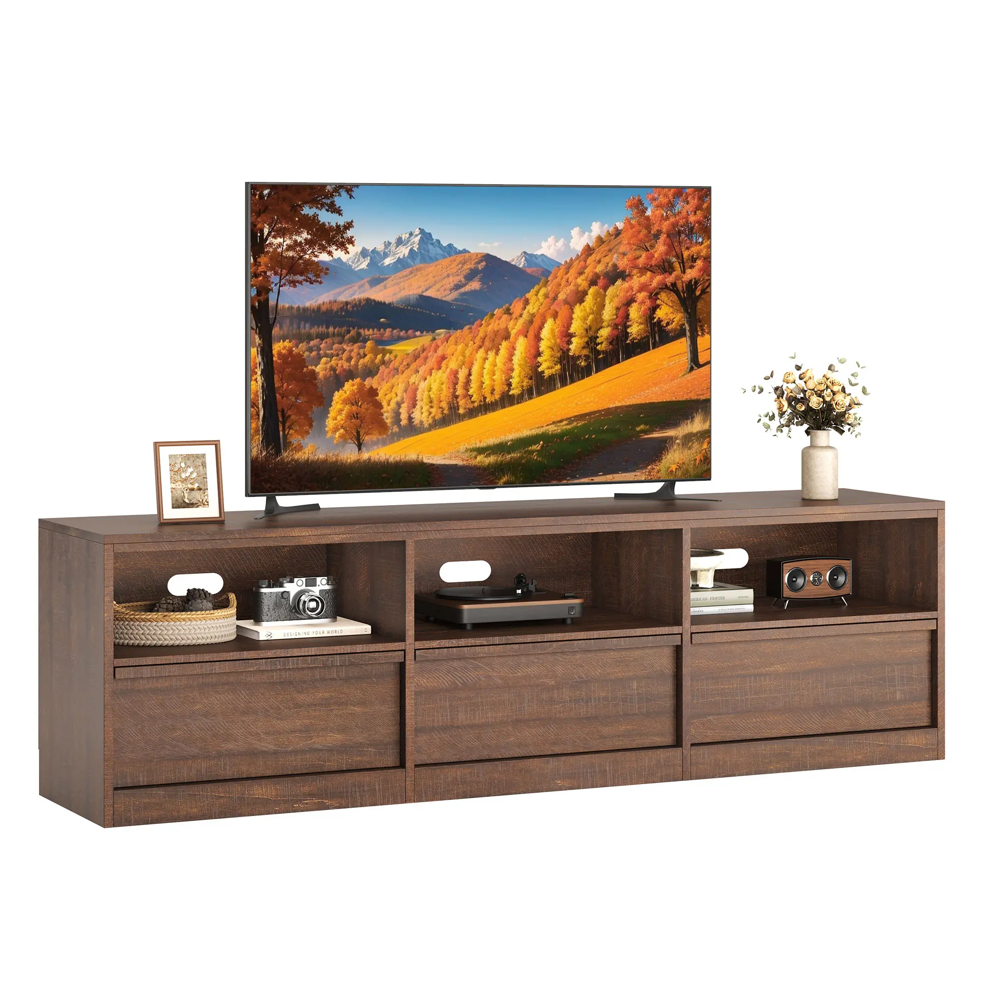 70in Mid-Century Modern TV Stand - Fits TVs Up to 85in, Vintage Furniture with Storage Drawer & Open Shelves, Heavy-Duty Media Console for Living Room & Bedroom, Aesthetic Home Decor, Tv Shelf, Tv Console Cabinet