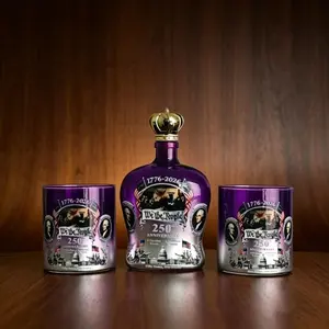 1776-2026 Us 250th Anniversary Whiskey Decanter Set, Gradient 'we the People' Design, Liberty Bell Cap, Patriotic Bar Decor & Gift, Home Bar Accessories