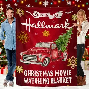 Hallmark Christmas Movie Themed Throw Blanket Cozy Flannel 50x60 Inches Red Truck Design for TV Watching Holiday Decor & Christmas Gifts