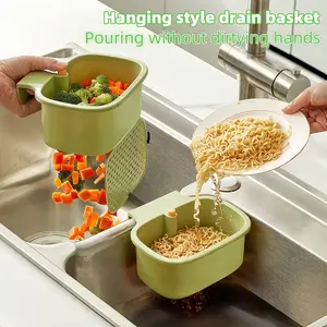 Kitchen Sink Drainage Basket, Self-Cleaning Anti-Clog Mesh Strainer for Kitchen and Bathroom Sink Push Type Sink Strainer Basket - Automatic Food Waste Drainage Basket with Removable Bottom, Multifunctional Hanging Strainer Strainer Basket