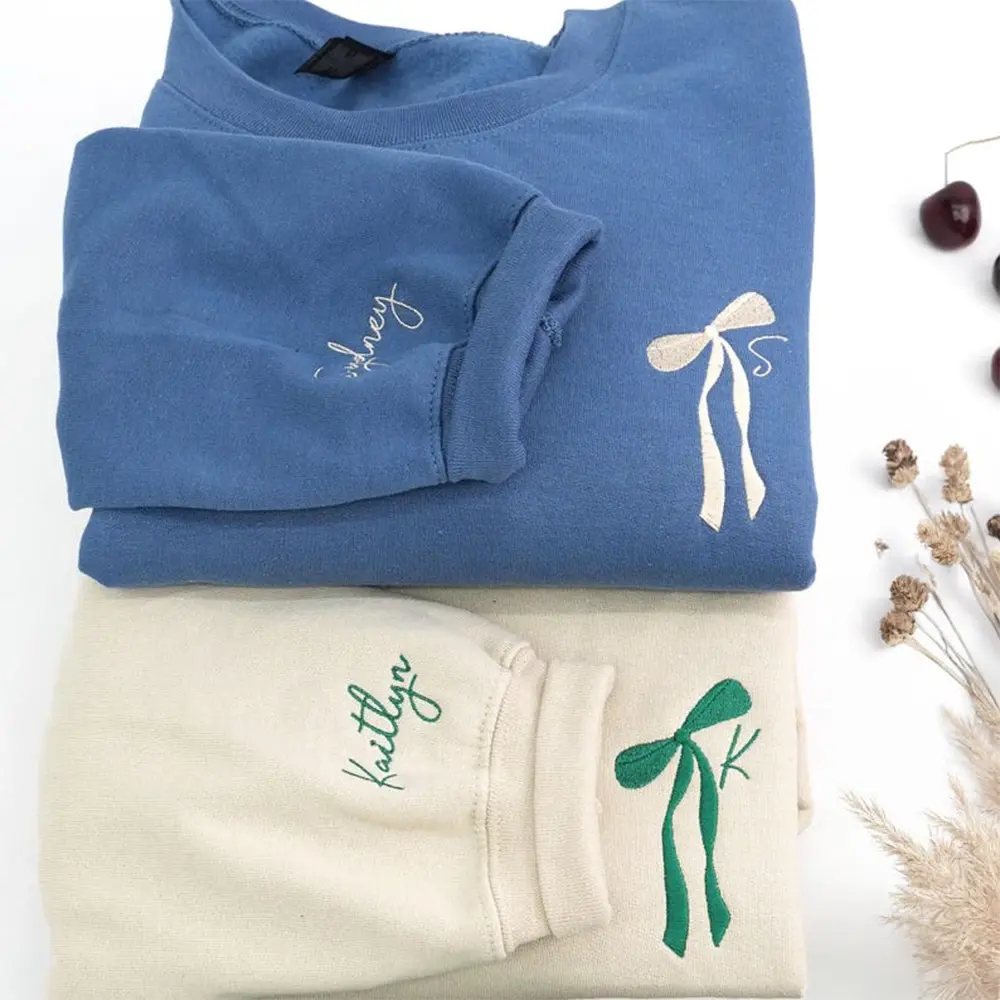 Custom Initial Bow Embroidered Sweatshirt, Bridal Party Crewneck, Personalized Bridesmaid Proposal, Bachelorette Gift