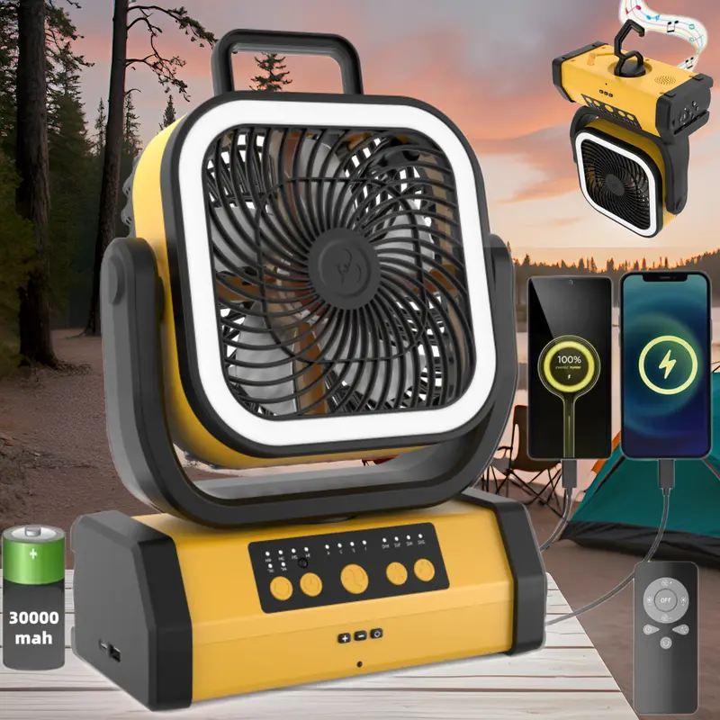 Portable Fan 30000mAh Rechargeable Battery power LED light Lantern Table outdoor smart recharging Fan USB-C for Travel, Bedroom, Home, Camping, Tent, Office, Beach, stand,desk,bathroom,and Fishing