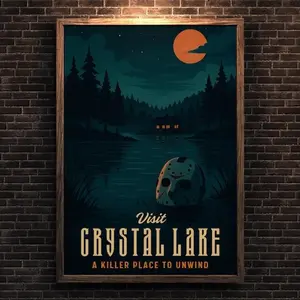 [Sale Up To 50%][No frame, Free Ship] Crystal Lake Horror Poster: Jason Voorhees Friday the 13th Vintage Camp Art Gift