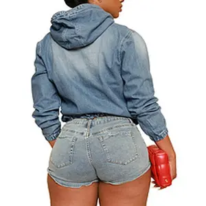 Women’s Half-Zip Denim Hoodie Pullover Jacket for Casual Wear