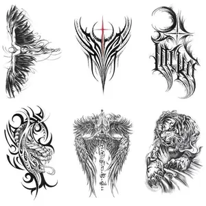 6 pieces of Ukiyo-e colorful angel wings, fancy English, black water transfer temporary tattoo sets, suitable for cross-border sales.