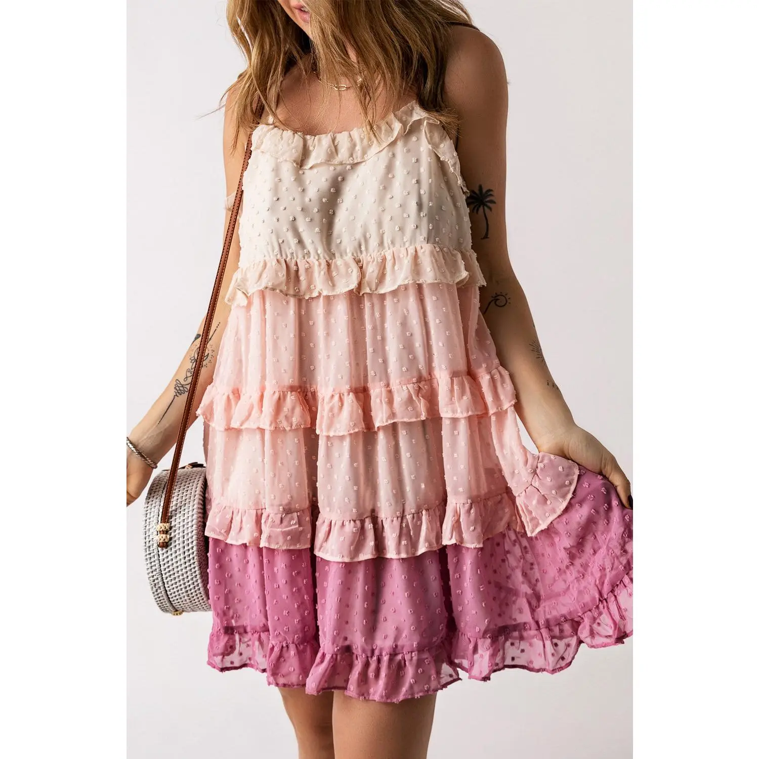 Ombre Swiss Dot Ruffled Tiered Mini Dress