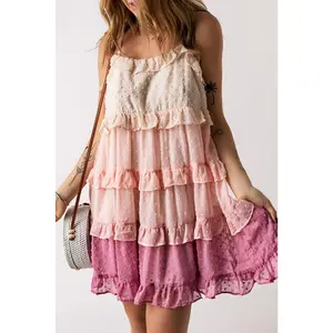 Ombre Swiss Dot Ruffled Tiered Mini Dress