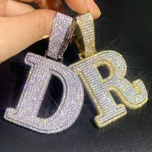 Men's Hip-Hop Style Moissanite & Moissanite-Embellished Initial/Digit Pendant Necklace - Light Luxury Fashion Jewelry for Casual & Formal Wear, Hip Hop Necklace, Encrusted with Stones Cuban Link Chain