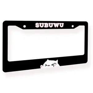 SUBUWU License Plate Frame, Cute Cat License Plate Cover, Black Car Tag Holder for Car, Funny Anime License Plate Frame, Weatherproof Universal Fit for US Standard Vehicles 12.3x6.3 inch