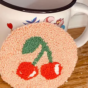 ThreadVibes Creations Handcrafted Punch Needle Cup Coasters - Pack of 4 Solid Colors for Tableware