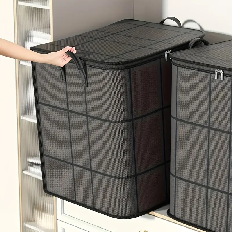 2pcs Large Capacity Storage Bags with Zipper - Durable, Dustproof, and Moisture-Resistant Organizer for Clothes, Quilts, and Moving - Black Fabric with Snowflake Design, Clothes Organizer Storage