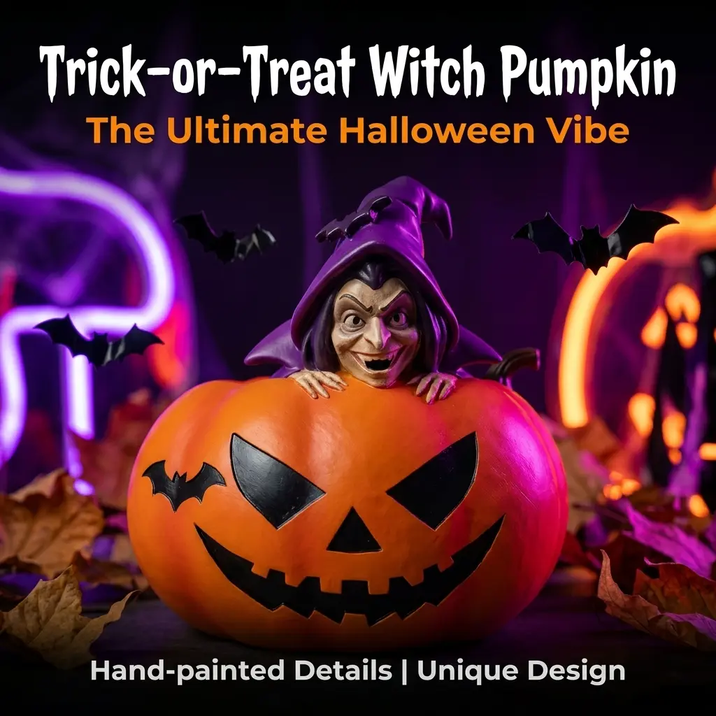 Halloween pumpkin witch storage ornament, suitable for storing office supplies and makeup tools, succulent planter, desktop decorative piece, an ideal Halloween gift