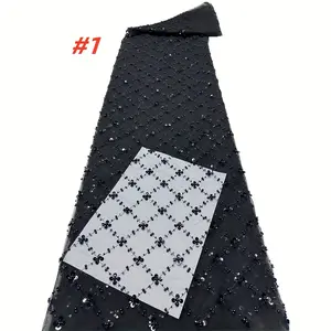Luxury African Lace Fabric, High-Quality French Mesh Embroidery Beaded, Elegant Lace Trim, Perfect for Wedding Evening Events, Elegant Design