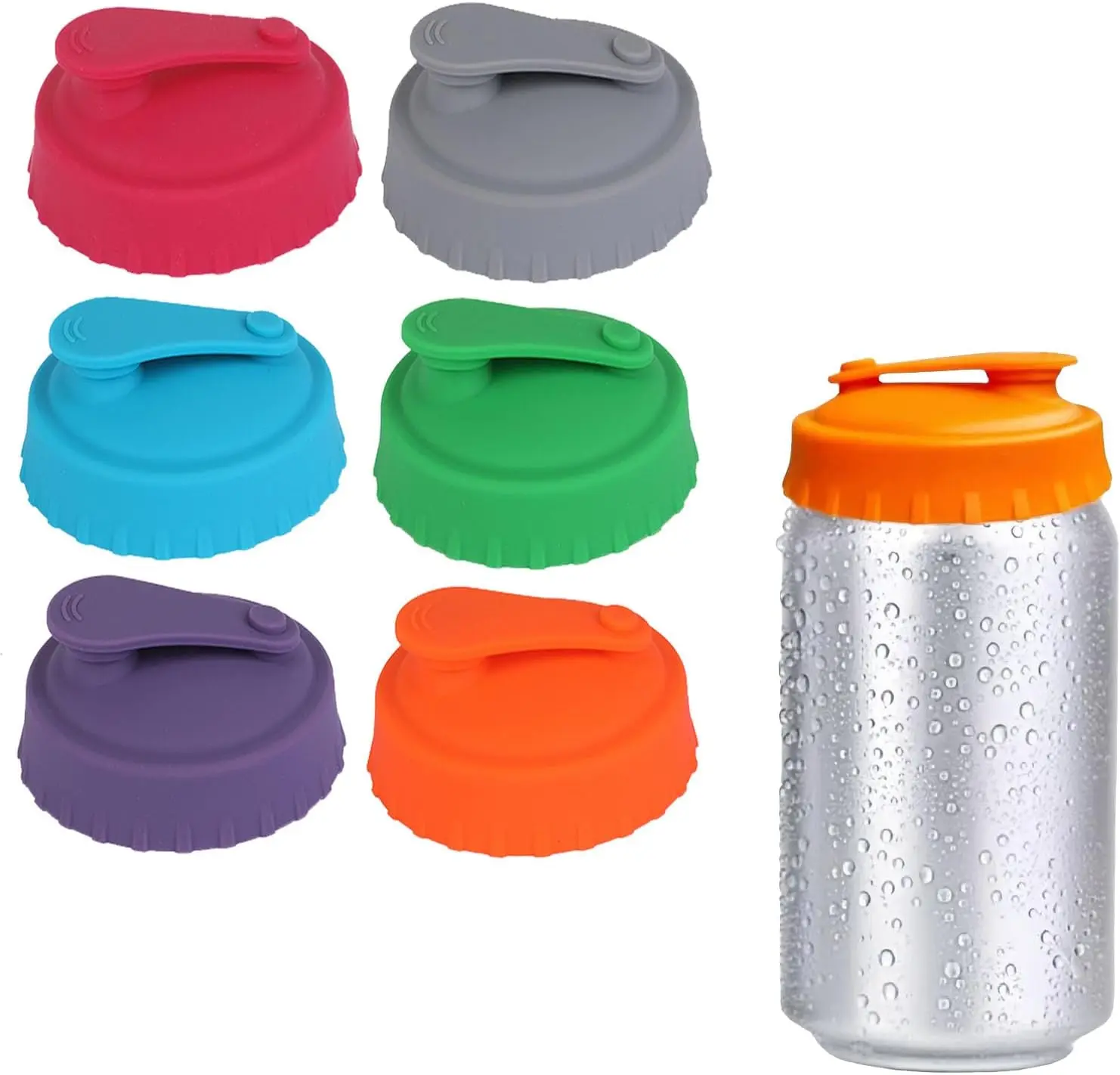 6Pcs Flexible Reusable Silicone Detachable Can Lids - 2.1in Standard Straw Spout, 6-Color Odorless Spill-Proof Airtight Drink Protectors for Coke, Beer, High-Quality Kitchen Preserving Containers for Travel (Kitchen Utensils)