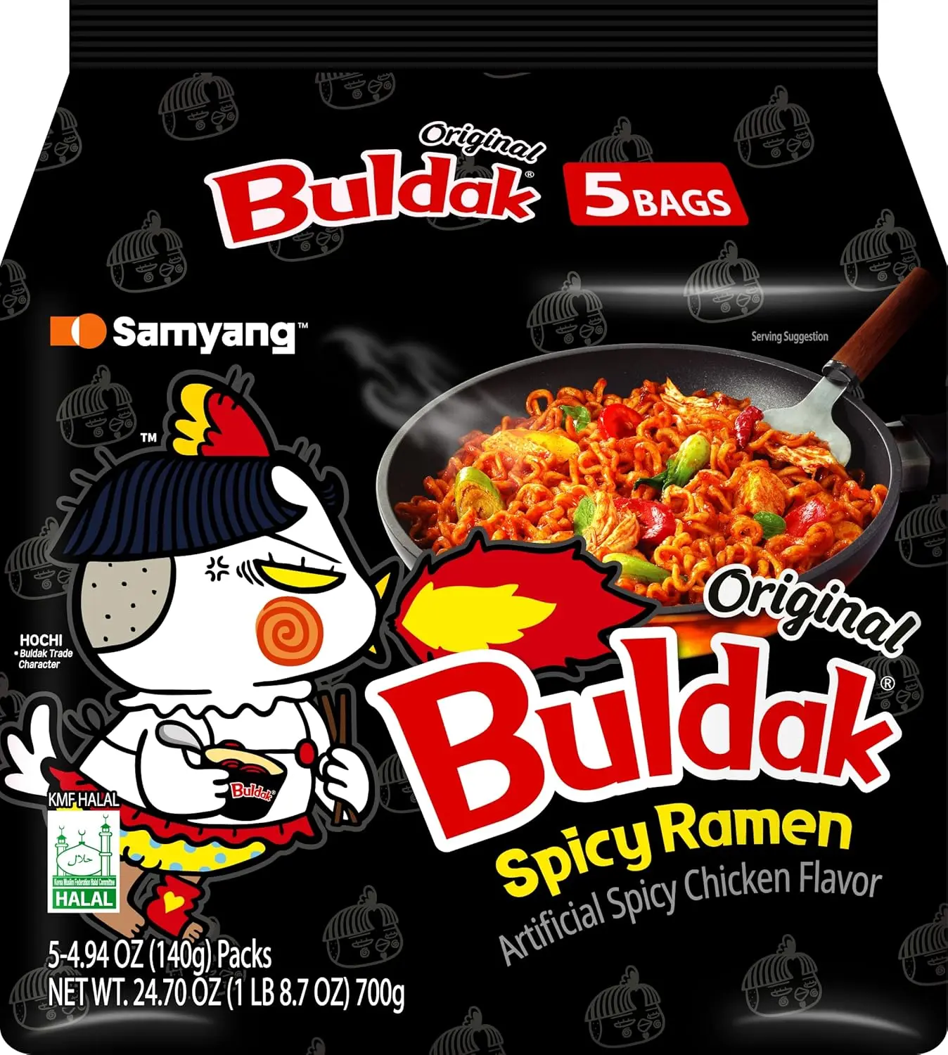 Samyang Buldak Original Spicy Hot Chicken Flavor Instant Noodle, 5-Pack Pantry Food for Food Mukbangs