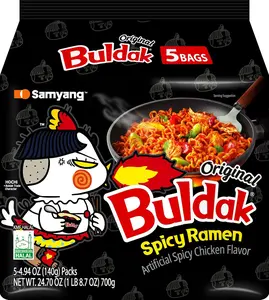 Samyang Buldak Original Spicy Hot Chicken Flavor Instant Noodle, 5-Pack Pantry Food for Food Mukbangs