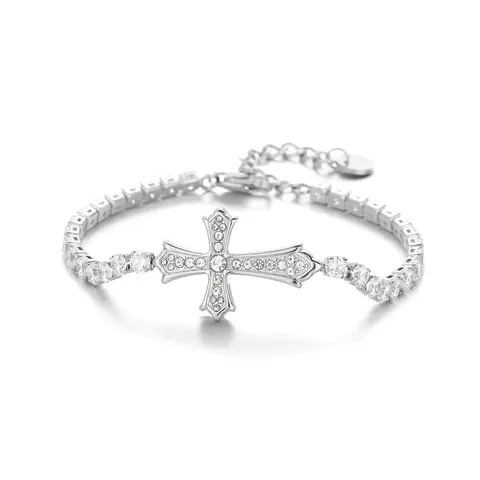 Red Cross Jesus Bracelet Hypoallergenic Gold-Plated with Cubic Zirconia Adjustable Wristband 9.45 Inches Unisex Gift for Christmas Valentine's Day Birthday