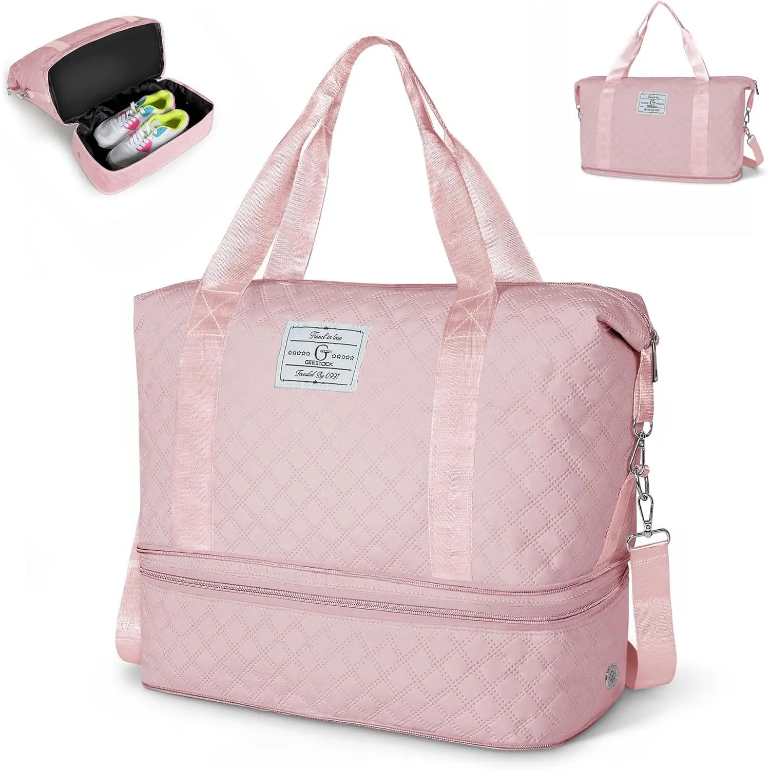 Geestock Travel Duffel Bag, Weekender Bags for Women, Carry on Overnight Bag with Shoe Compartment & Trolley Sleeve, Personal Item Travel Bags with Storage Pouch for Travel, Yoga, Gym, Hospital