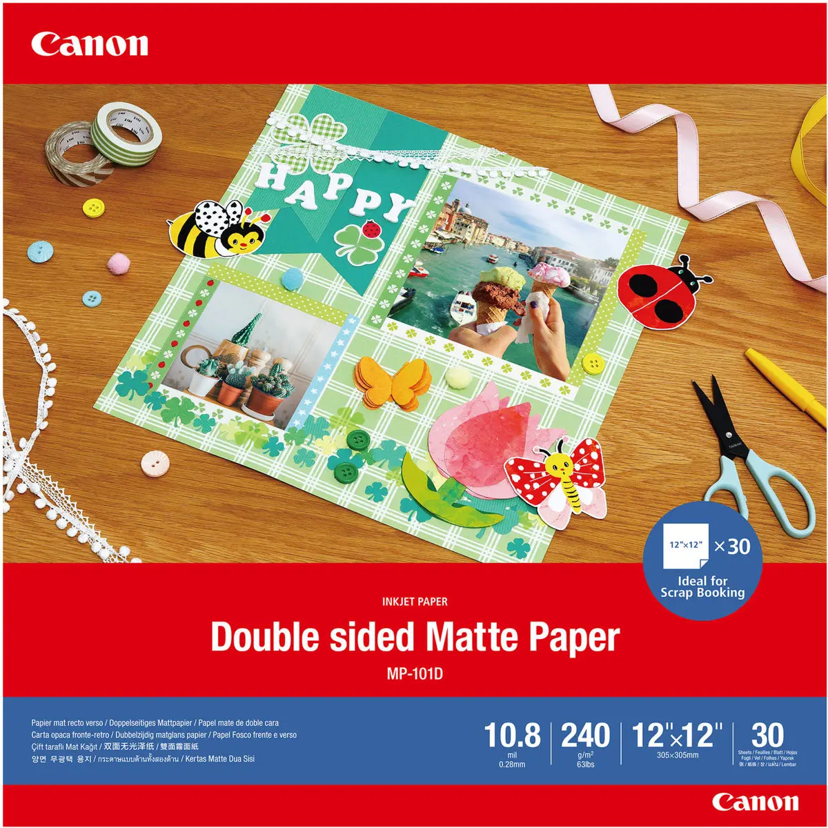 Canon 12x12" MP-101D Double-Sided Matte Photo Paper, 10.8 mil, 240 gsm, 30 Sheets