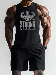 Men's Regular Fit Letter Print Round Neck Workout Tank Top, Casual Comfy Sleeveless Top for Summer, Men's Clothes for Outdoor Holiday, Menswear