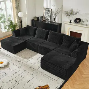 Modular Sectional Couches for Living Room, Deep Seat Compression Sofa with High-Density Memory Foam, Boneless Upholstered Couch, No Assembly Required Black