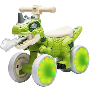 Dinosaur Balance Bike for 1-3 Year Olds, Toddler Bike with EVA Tires, Light-Up Wheels, Baby Bike with Music & Mist Spray Effects, Dinosaur Ride on Toy, Perfect First Birthday Gift