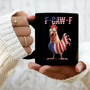 Funny Chicken Mugs F-Caw-F Coffee Mug 11oz/15oz Glossy Ceramic with American Flag Design for Chicken Humor Lover Gifts for Friends Colleagues Family Dishwasher Microwave Safe