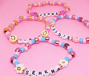 Female Pastel Y2K Personalized Bead Name Bracelet, Adjustable Bangle, Casual Trendy Jewelry, Fashionable Bracelet, Jewelry Accessory
