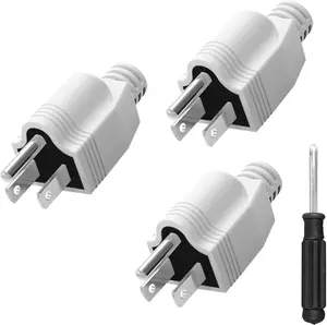 Replacement Plug 3 Prong, 3 Pack 3 Prong ReplacementPlug with 1 , Neutral Ground Bonding Plugs, 3 Wire 15A 125V Male Plugs, Power Plug Replacement, White