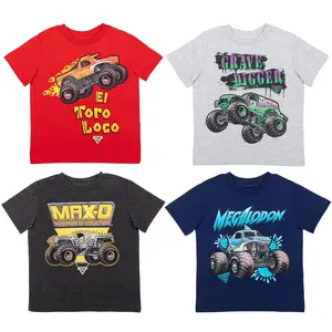 Monster Jam Grave Digger El Toro Loco Megalodon Boys 4 Pack T-Shirts, Monster Jam Youth Shirt, Unicorn Monster Truck Shirt, Boys Monster Jam Gift, Racing Shirt