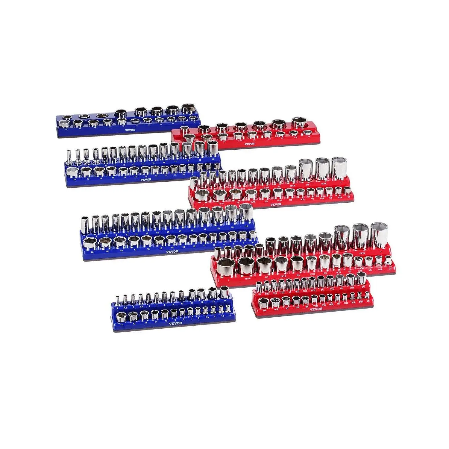 Magnetic Socket Organizer Set 8PCS Socket Trays Blue & Red for Metric SAE Socket Organizers Magnetic and non-magnetic