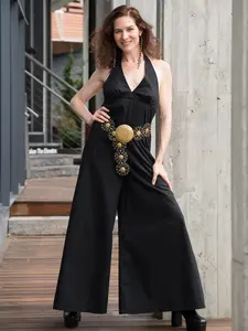 Cotton Jumpsuit: Japanese cotton wide leg halter top jumpsuit, casual elegant pantsuit, cotton onesie by Michelle Palmer Designs